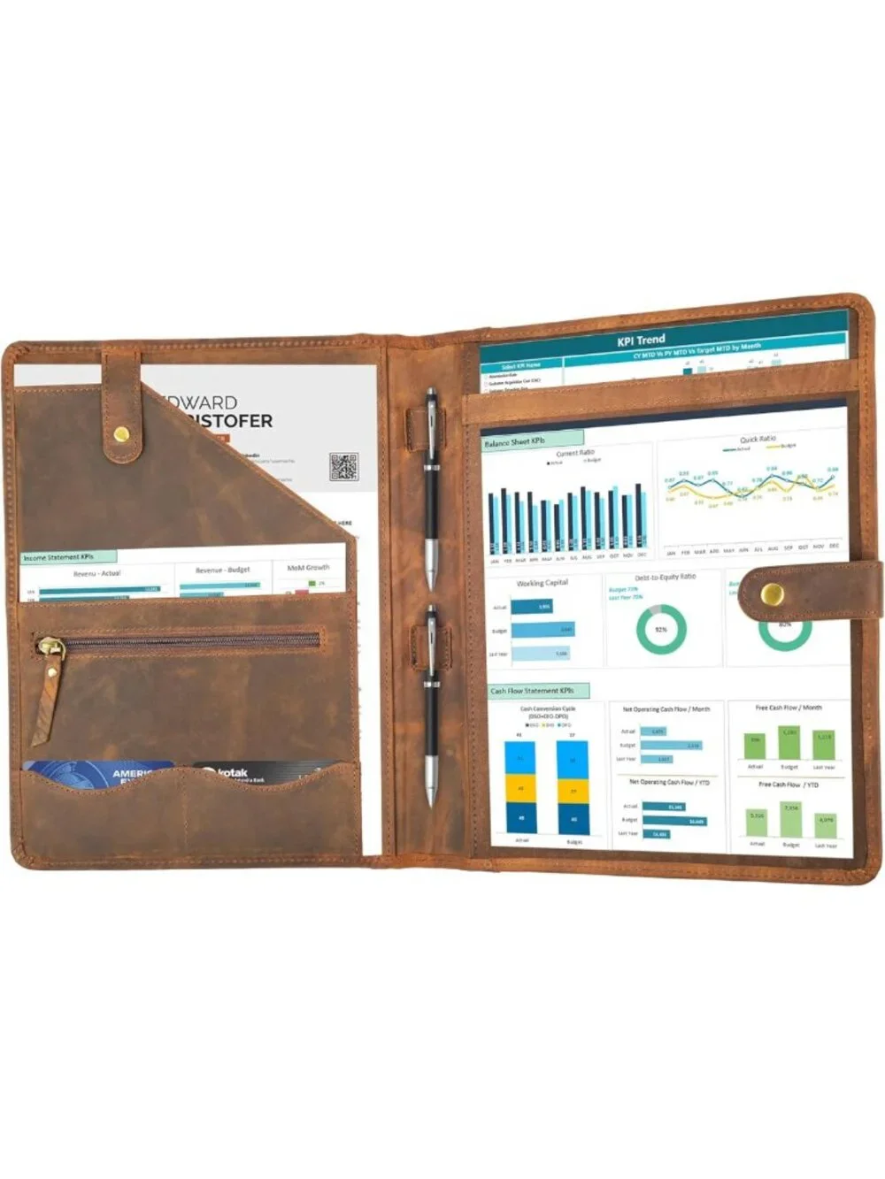 Stylish Leather Resume Portfolio Folder | Professional Padfolio Organizer A4
